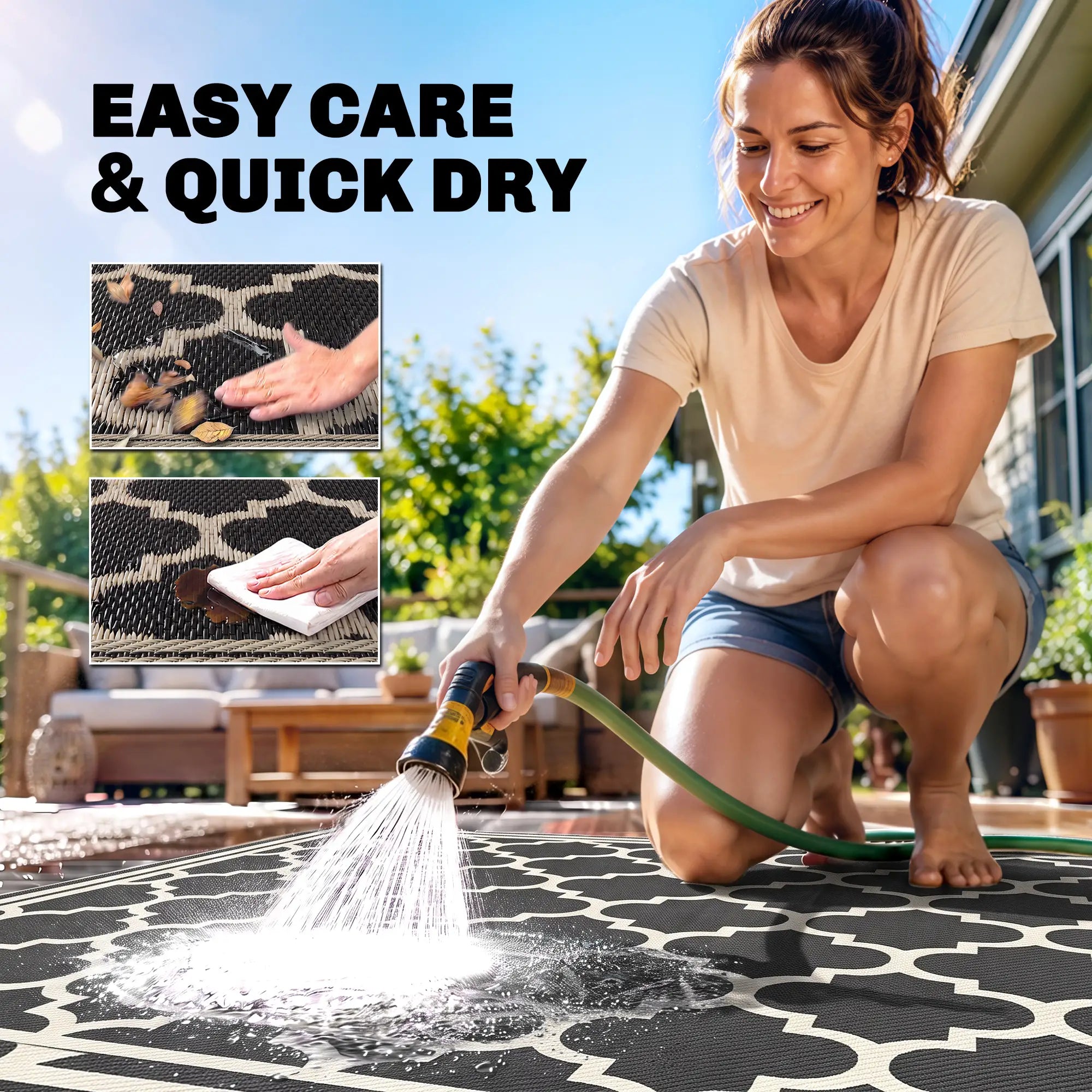 9'x12' Reversible Outdoor RV Rug, Patio Mat, Black Outdoor Reversible Rugs at Gallery Canada