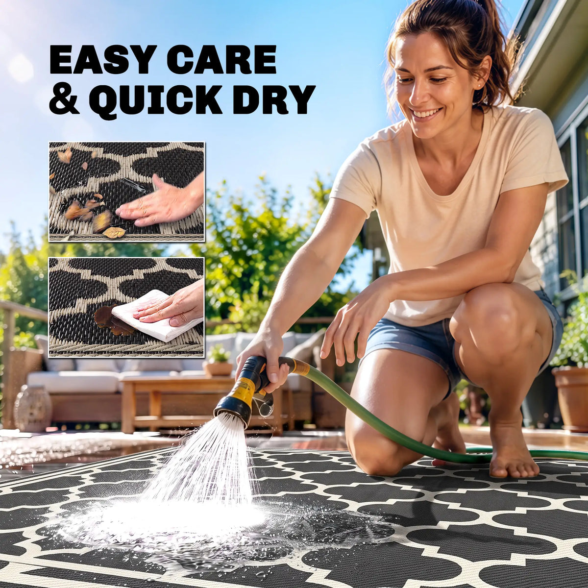 9'x12' Reversible Outdoor RV Rug, Patio Mat, Black Outdoor Reversible Rugs at Gallery Canada