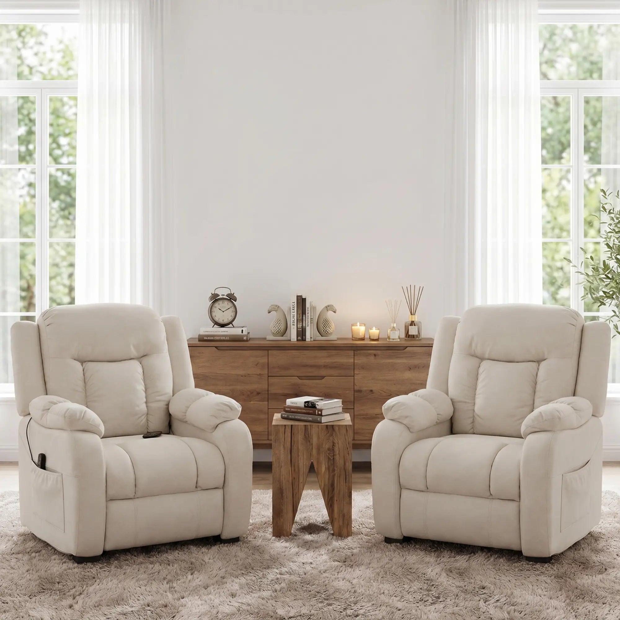 Massage Recliner Chair, Quiet Brushless Motor, Pet-Friendly Fabric, 2 Memory Positions, Cream White Single Sofas at Gallery Canada