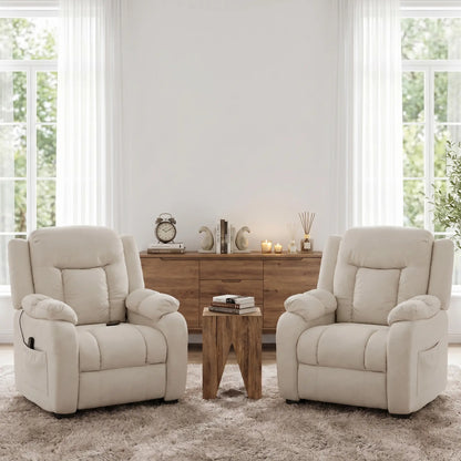 Massage Recliner Chair, Quiet Brushless Motor, Pet-Friendly Fabric, 2 Memory Positions, Cream White Single Sofas at Gallery Canada