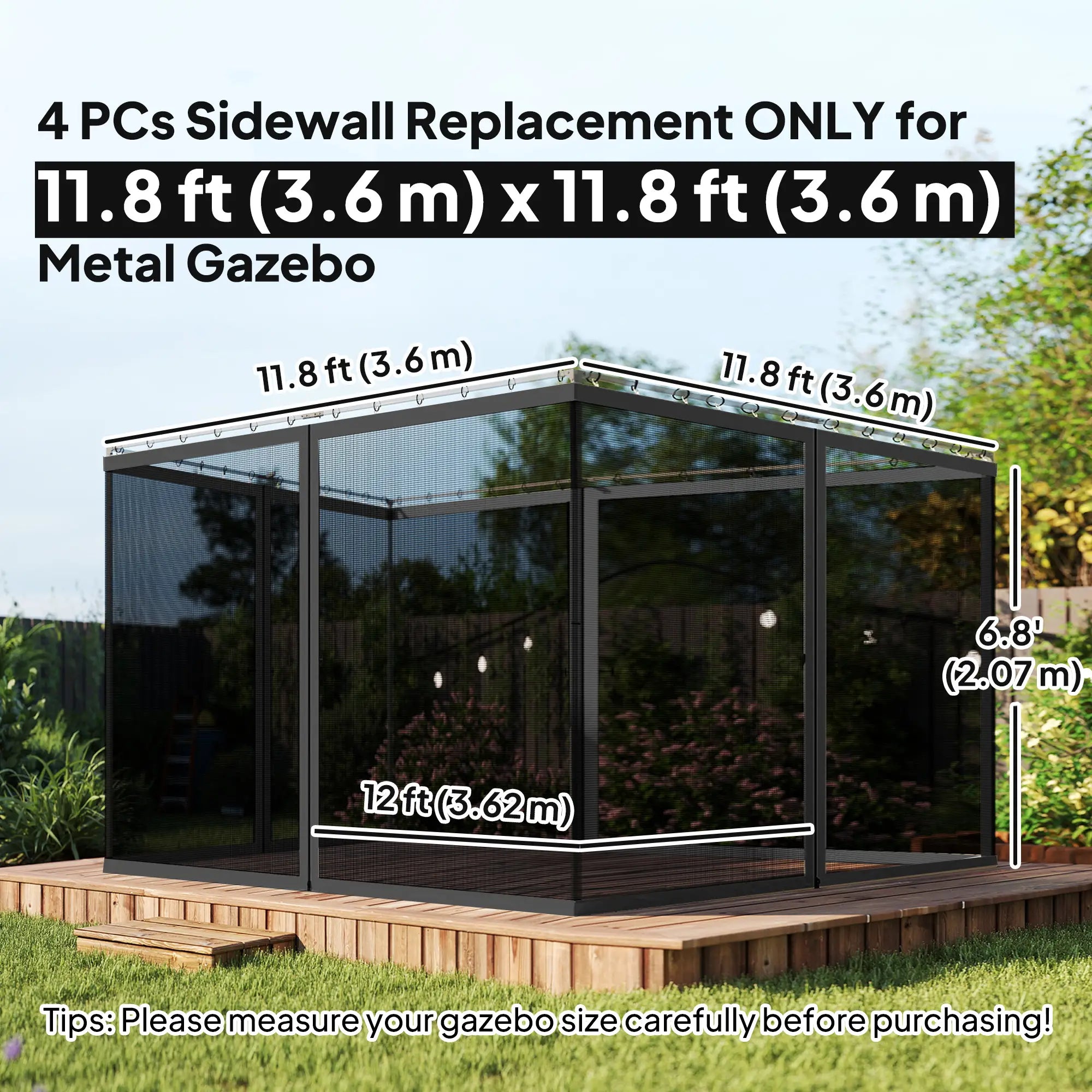 Gazebo Mosquito Netting, 12' x 12', Screen Walls With Zippers, Black Gazebo Sidewalls at Gallery Canada