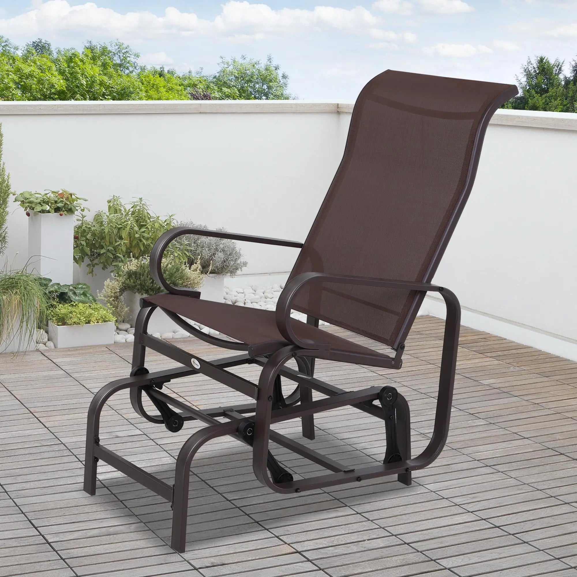 Patio Glider with Mesh Fabric, Outdoor Rocking Chair, Brown Outdoor Rocking Chairs at Gallery Canada