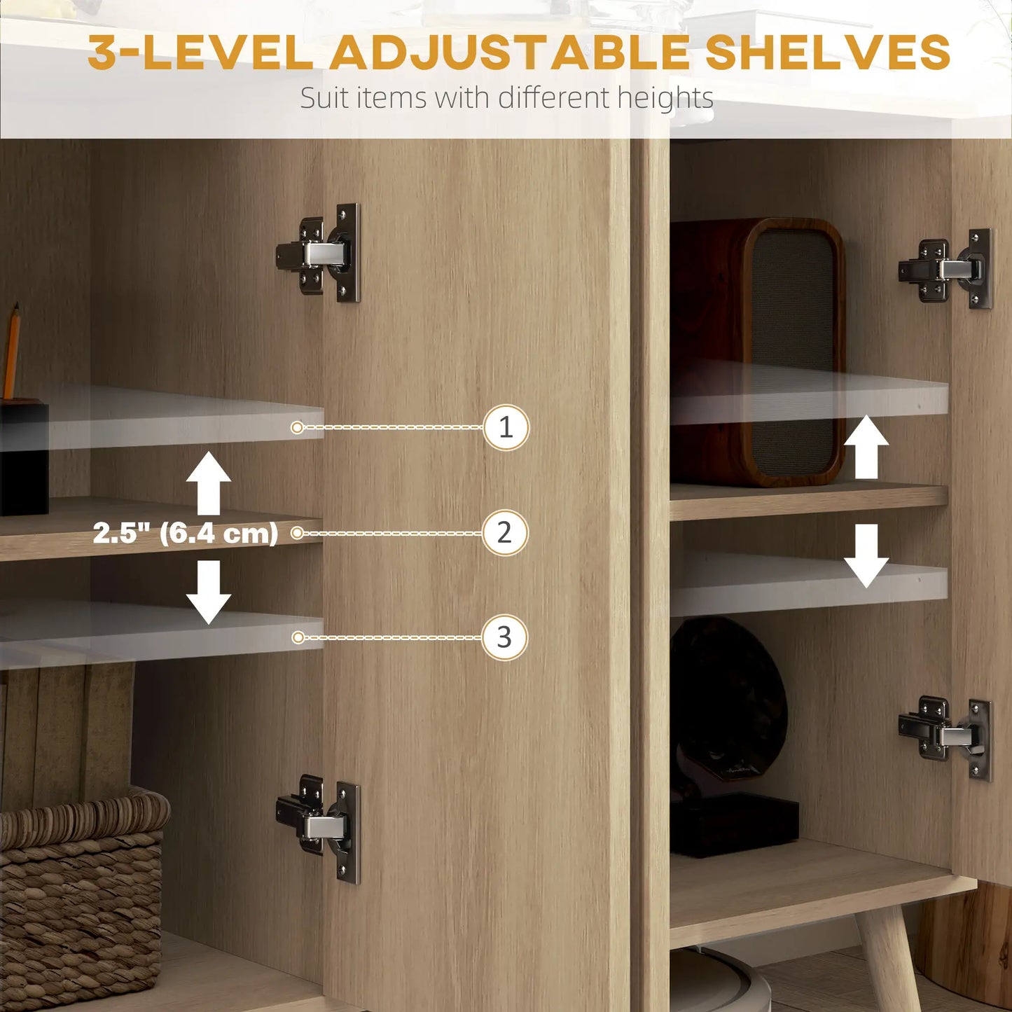 Modern Fluted Buffet Cabinet, Adjustable Shelves, Wood Legs, Oak Storage Cabinets at Gallery Canada