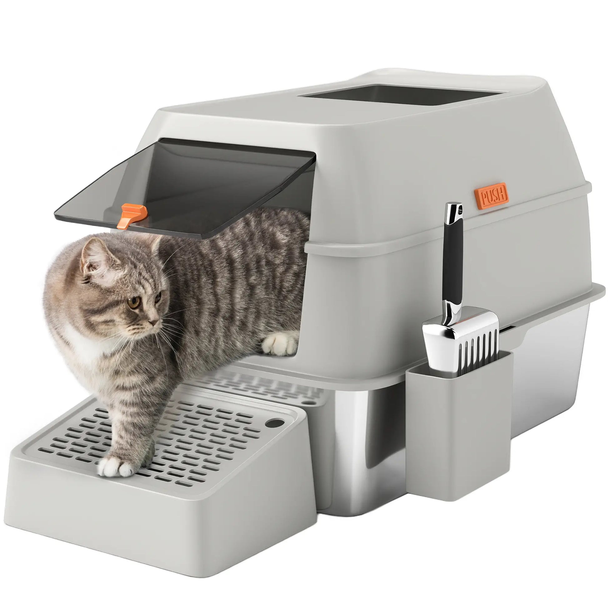 Stainless Steel Cat Litter Box with Lid, High Sided, Light Grey Cat Litter Box Enclosures at Gallery Canada
