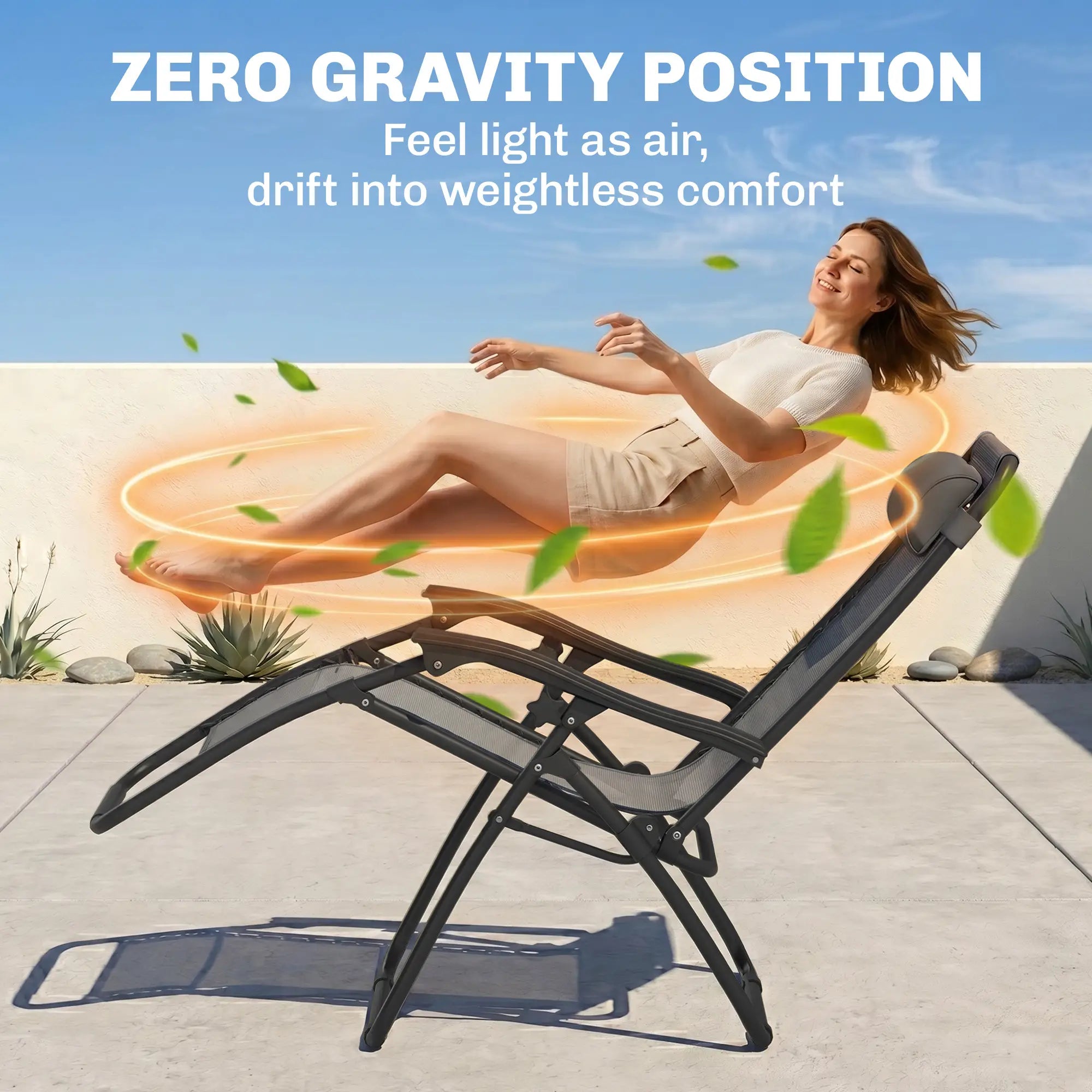 Zero Gravity Chair Set of 2, Patio Chair with Side Table, Grey Lounger Chairs at Gallery Canada