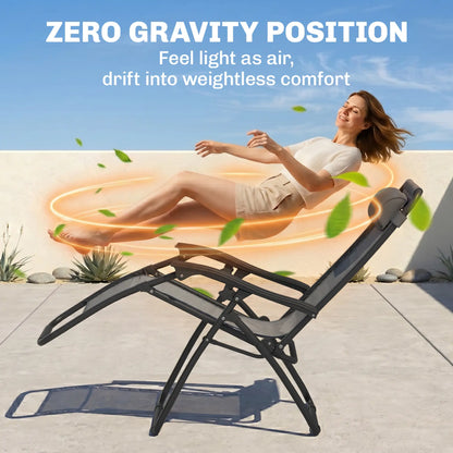 Zero Gravity Chair Set of 2, Patio Chair with Side Table, Grey Lounger Chairs at Gallery Canada