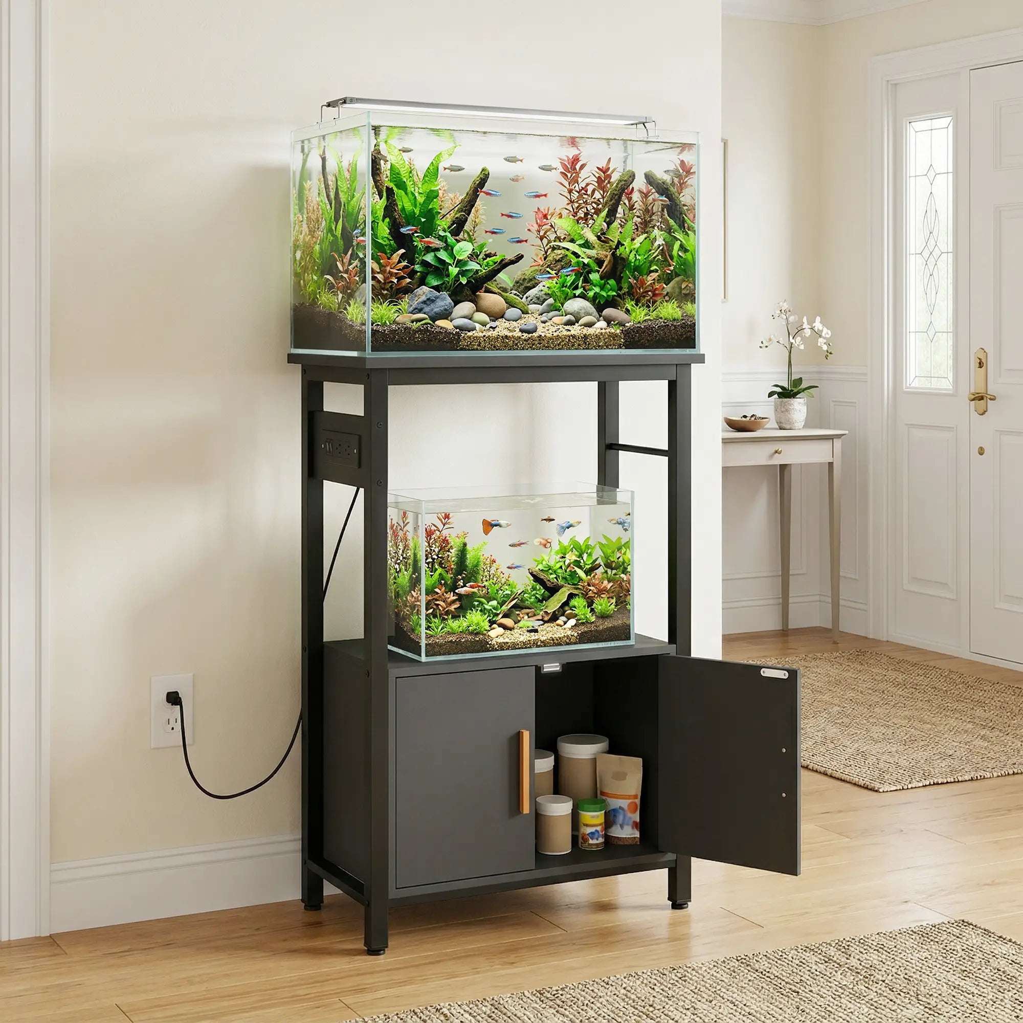 5-10 Gallon Fish Tank Stand Aquarium Stand with Power Outlets, Cabinet, Shelf, 550 lbs Capacity, 20.5