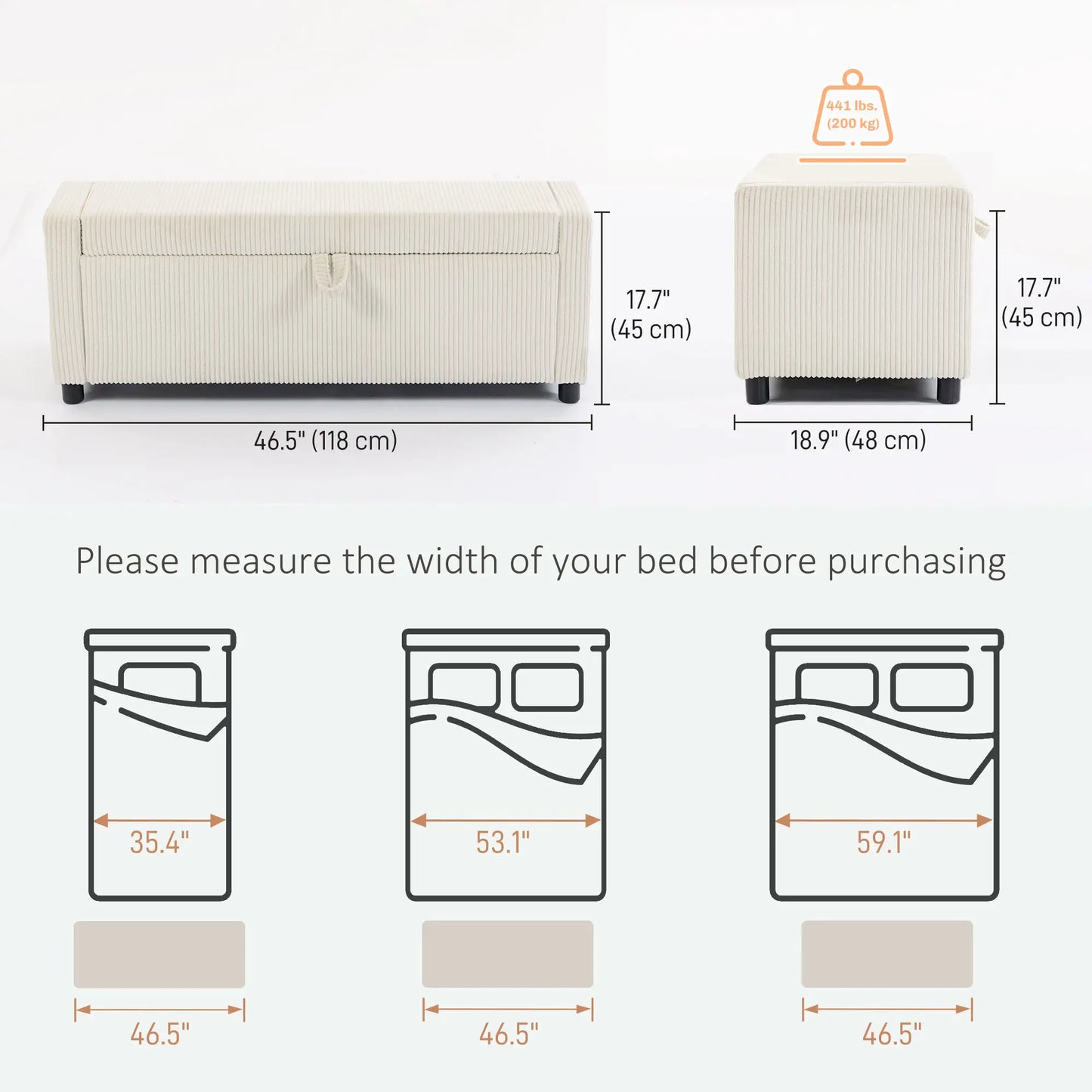 Storage Ottoman, Upholstered Corduroy Bench, Beige Storage Ottomans & Benches at Gallery Canada