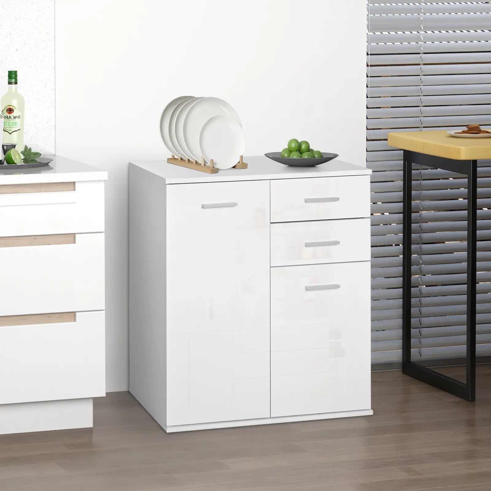 High Gloss Sideboard, 2 Drawers, 2 Doors, Adjustable Shelf, White Storage Cabinets at Gallery Canada