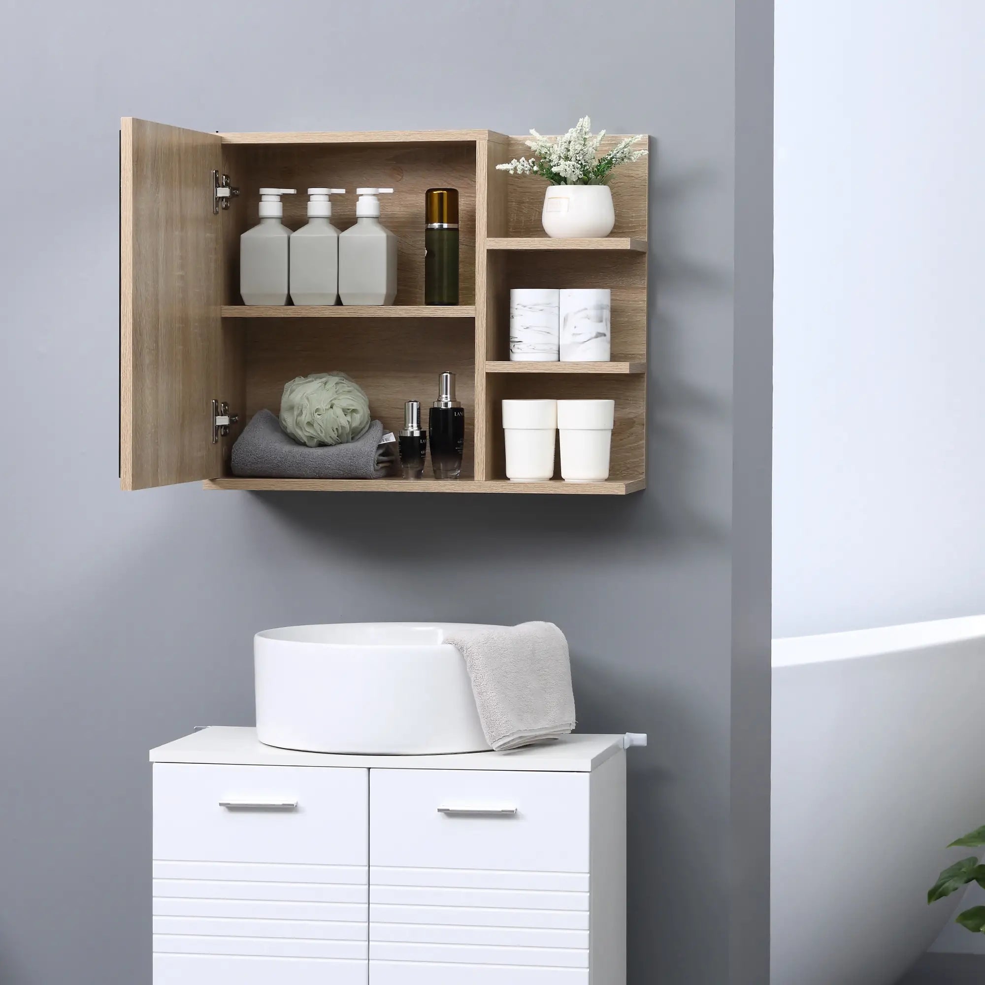 Medicine Cabinet with Mirror, Wall Mounted, 3 Open Shelves, Natural Mirror Medicine Cabinets at Gallery Canada