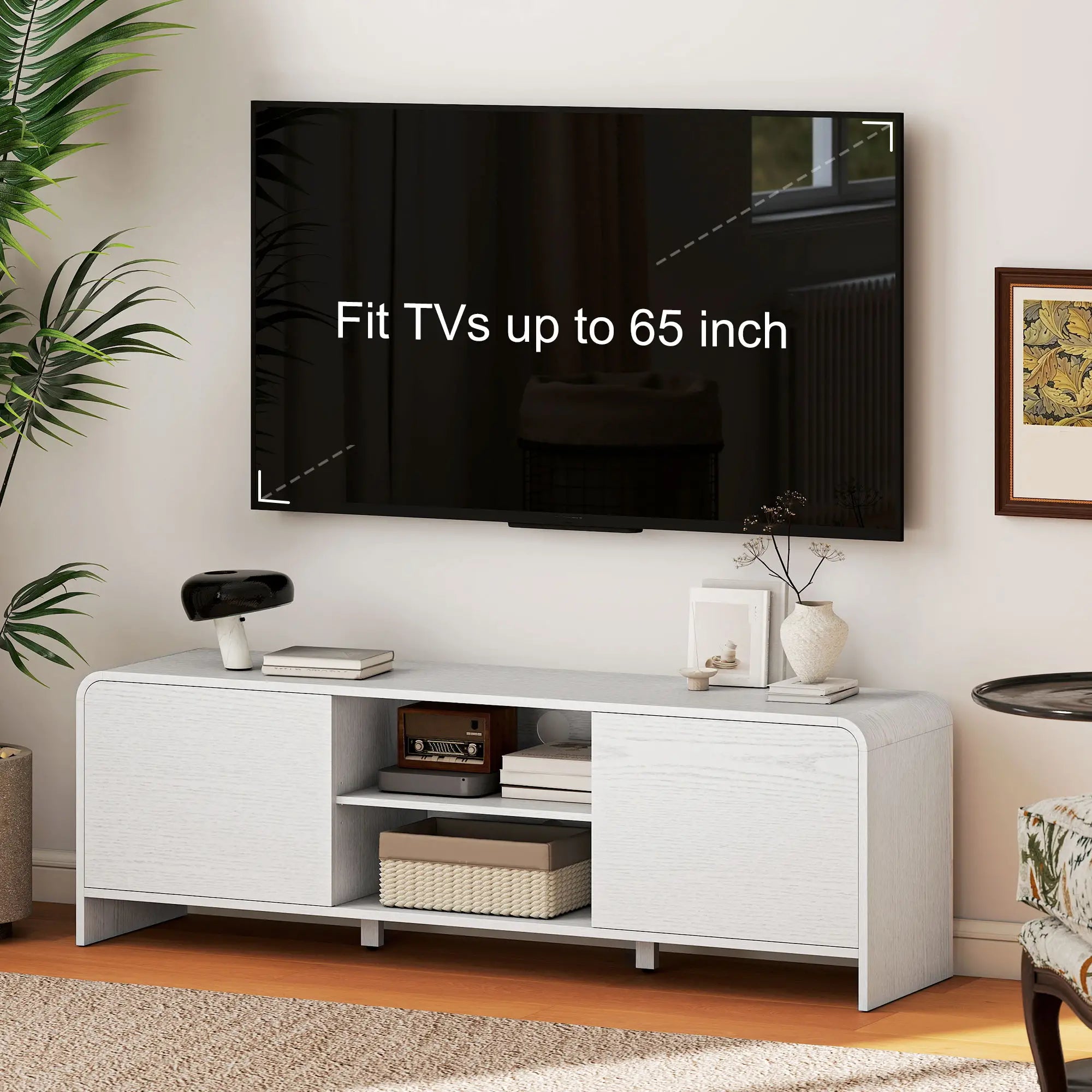 TV Stand For 65 Inch TV, 2 Cabinets 2 Shelves, White TV Stands at Gallery Canada