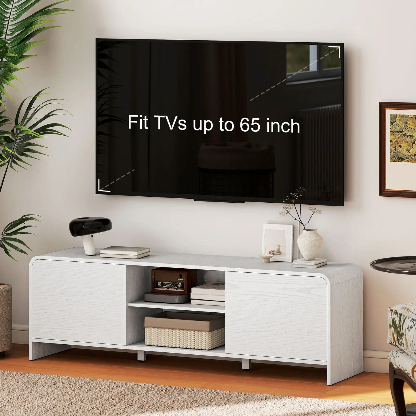 TV Stand For 65 Inch TV, 2 Cabinets 2 Shelves, White TV Stands at Gallery Canada