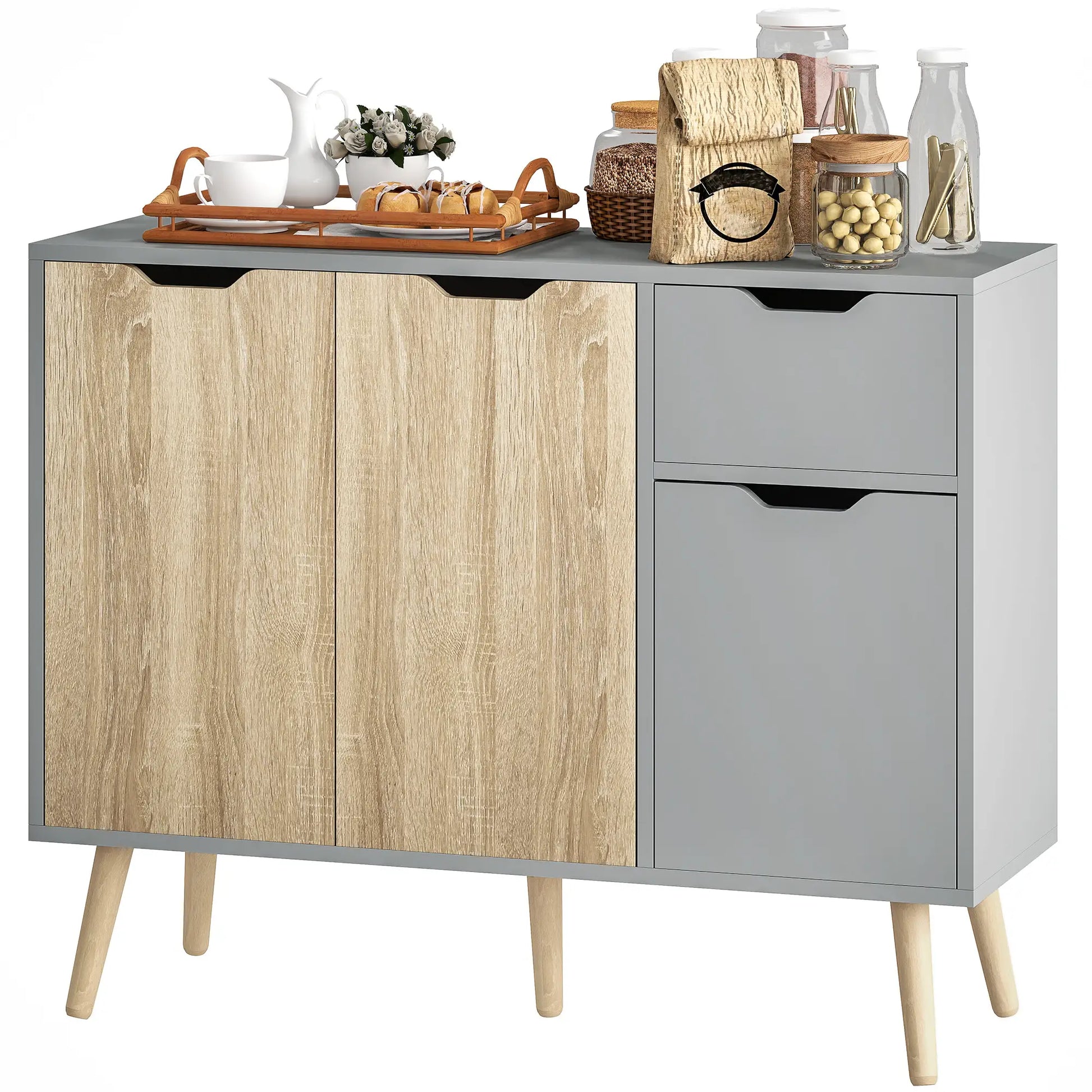 35" Sideboard Storage Cabinet, Nature Wood, Grey Bar Cabinets Grey, Nature Wood at Gallery Canada