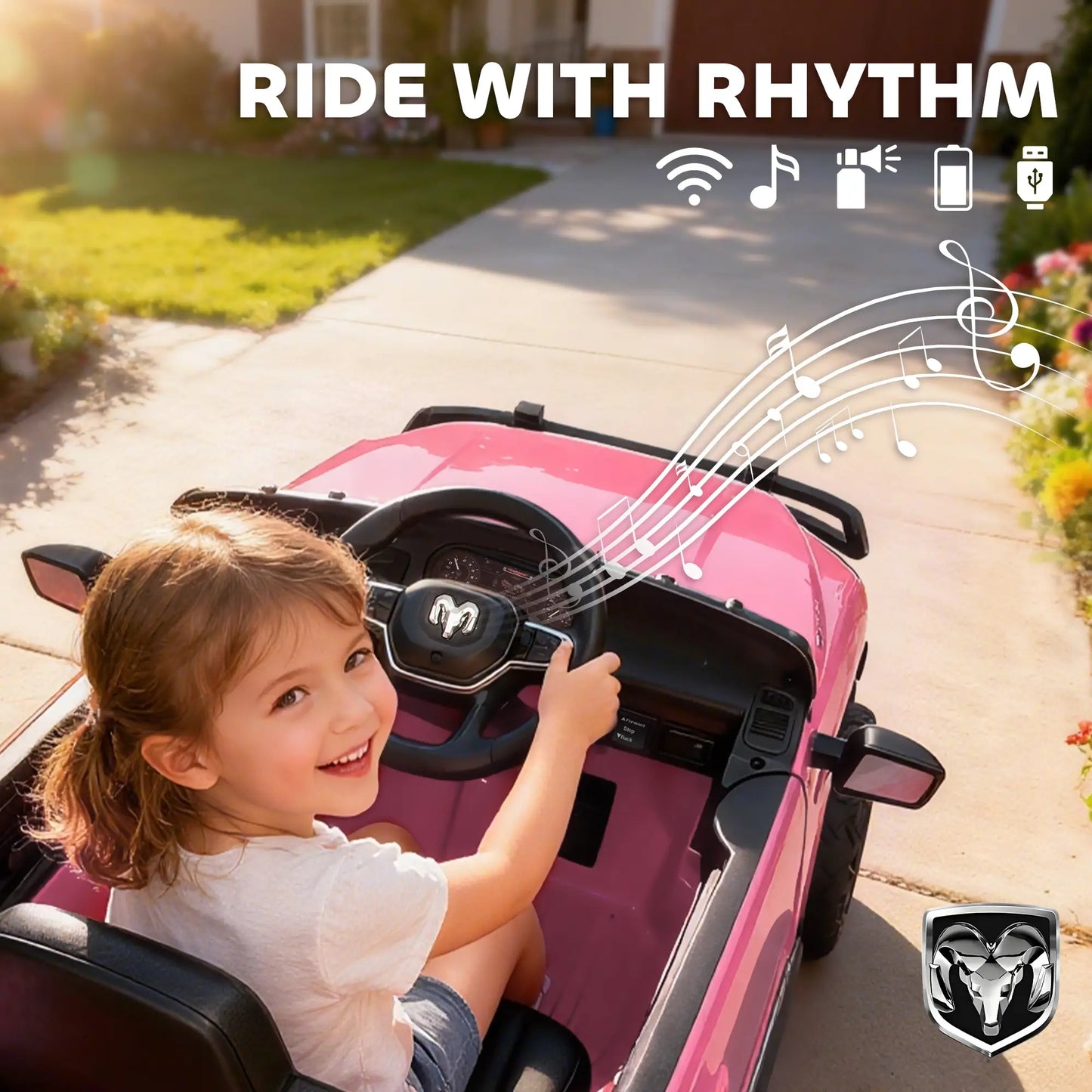 12V Ride On Car, Dodge RAM 3500, Remote Control, Pink Electric Toy Cars at Gallery Canada