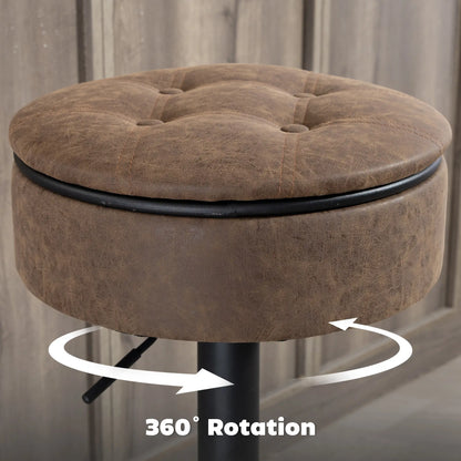 Set of 2 Barstools with Storage, Swivel, PU Leather, Footrest, Steel Base, Brown Bar Stools at Gallery Canada