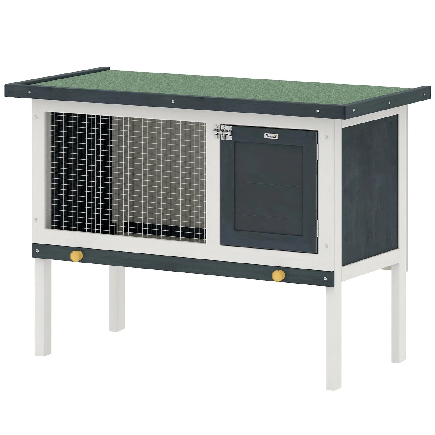 Wooden Outdoor Rabbit Hutch, Slide-Out Tray, Openable Roof, 35" W x 18" D x 26" H, Black Rabbit Hutch Black, White at Gallery Canada