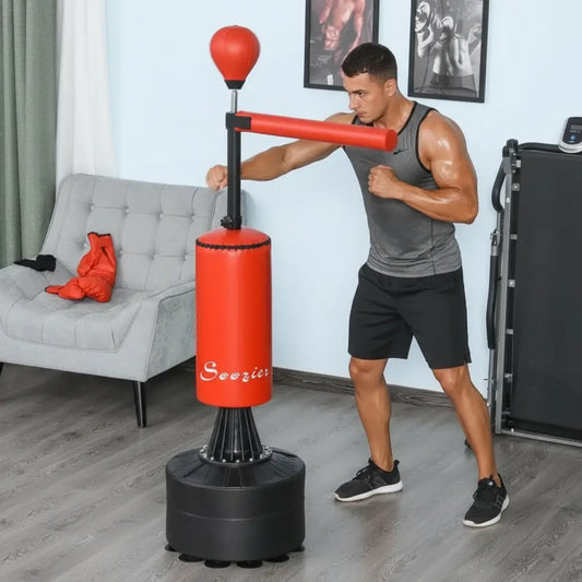 Freestanding Boxing Punch Bag Stand, 360° Rotating Arm, Speed Ball, Adjustable Height Punching Bag Hangers Red at Gallery Canada