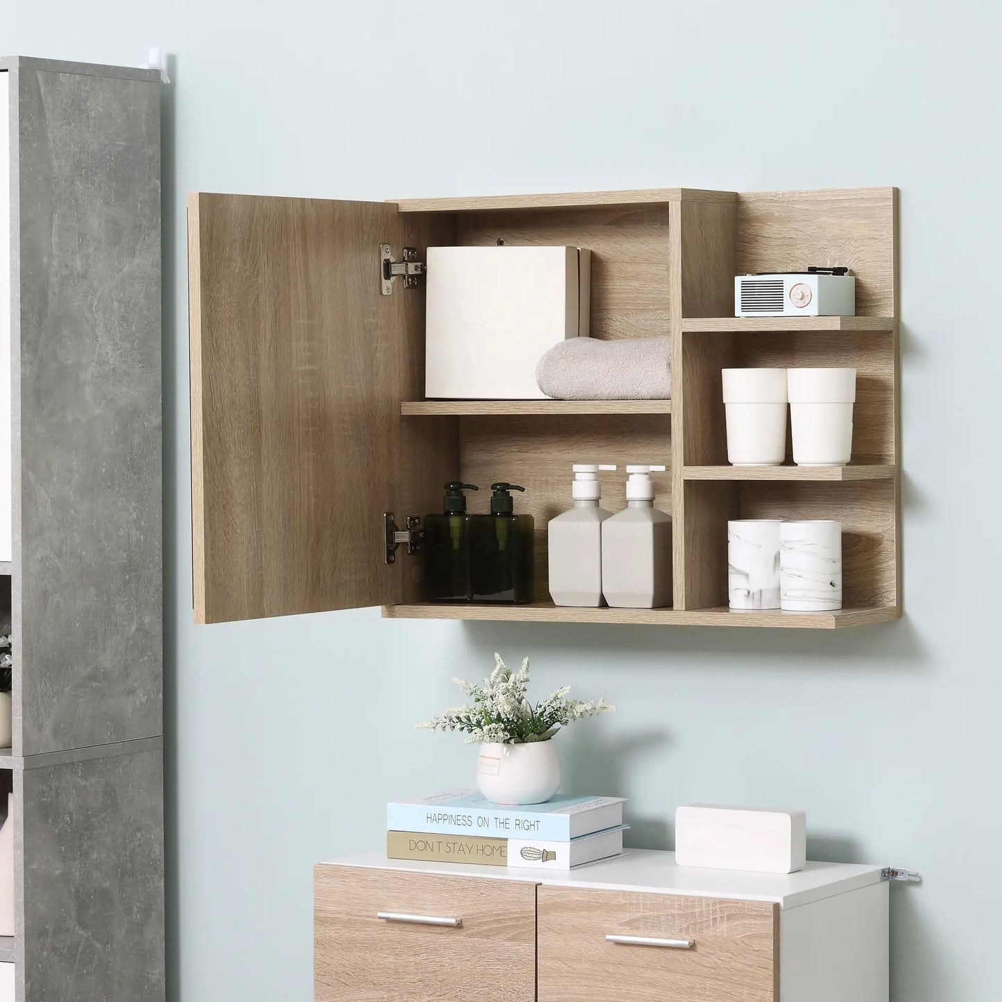 Medicine Cabinet with Mirror, Wall Mounted, 3 Open Shelves, Natural Mirror Medicine Cabinets at Gallery Canada