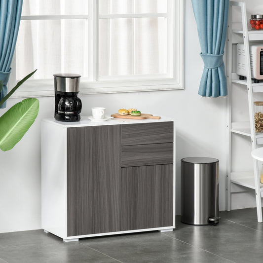 High Gloss Buffet Sideboard with 2 Drawers, 2 Doors and Adjustable Shelf, Kitchen Storage Cabinet with Push Open Design, Grey and White - Gallery Canada