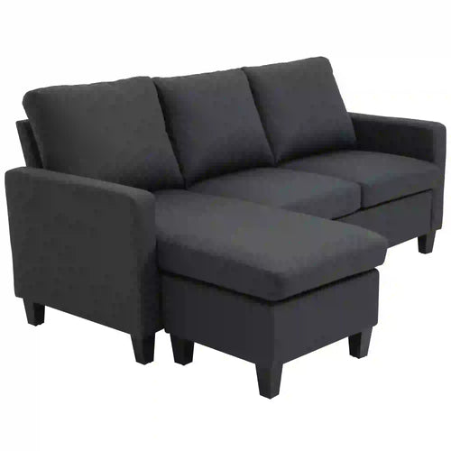 L-Shape Sectional Sofa with Ottoman, Living Room, Dark Grey