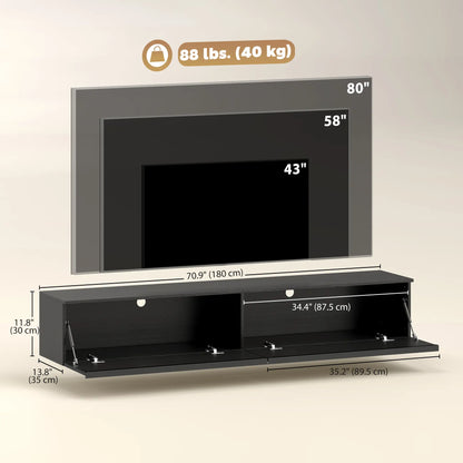 Wall Mounted TV Stand, Floating Cabinet With Storage, For TVs Up To 70", Black