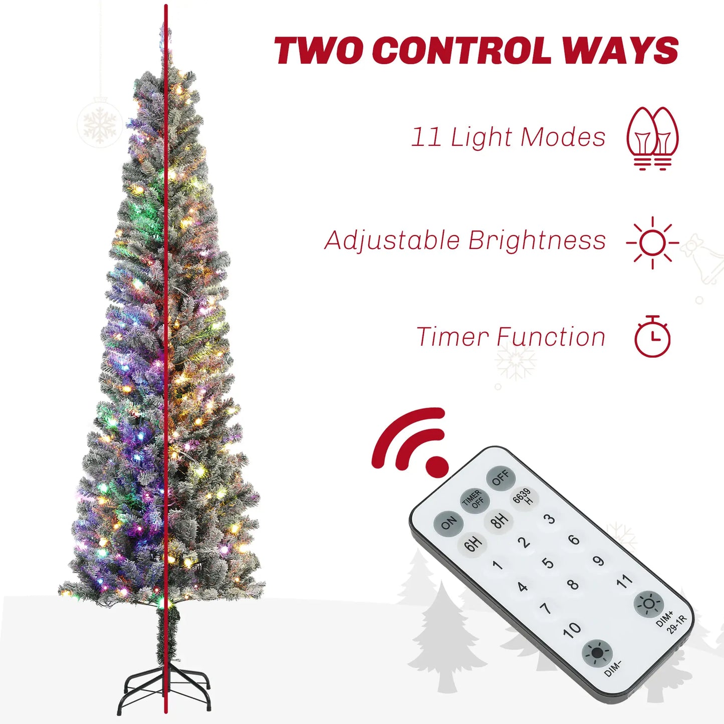 7.5ft Prelit Flocked Artificial Christmas Tree, Remote, Dual Color LEDs, 519 Tips, Dual Color Pre Lit Christmas Trees at Gallery Canada
