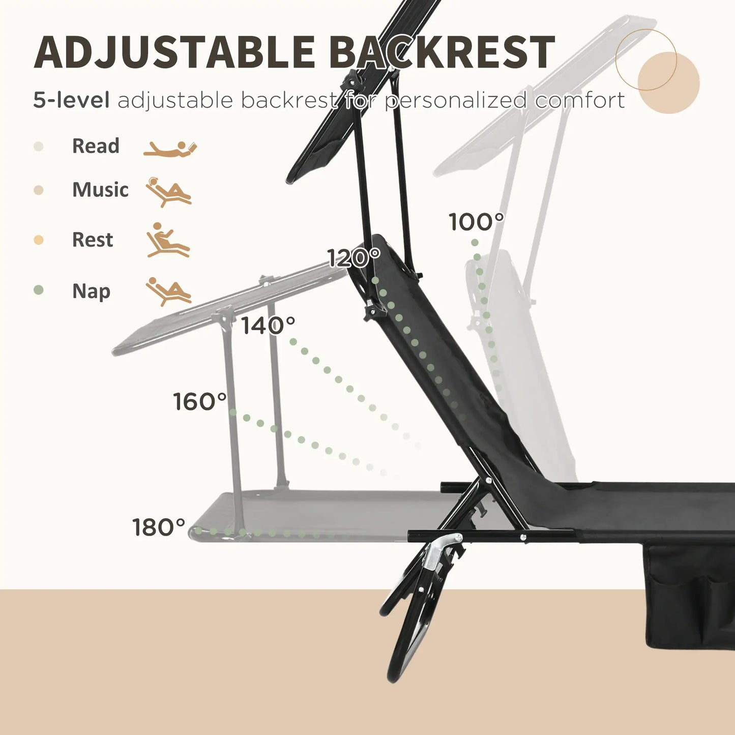 2 Piece Folding Chaise Lounges, Reclining Back, Sunshade, Black Lounger Chairs at Gallery Canada