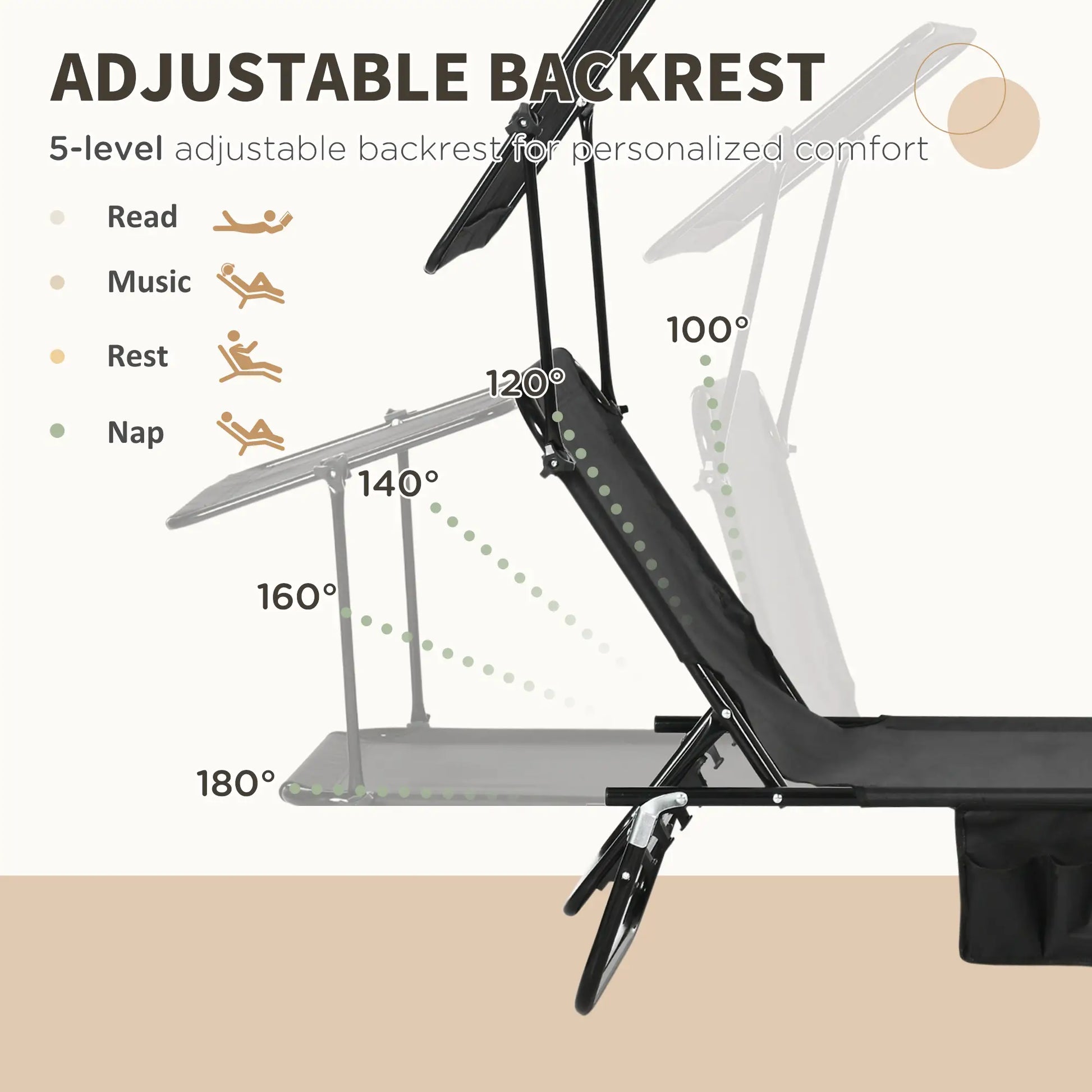 2 Piece Folding Chaise Lounges, Reclining Back, Sunshade, Black Lounger Chairs at Gallery Canada