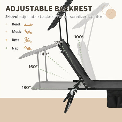 2 Piece Folding Chaise Lounges, Reclining Back, Sunshade, Black Lounger Chairs at Gallery Canada