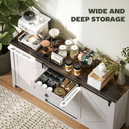 60" Buffet Cabinet, Farmhouse Sideboard, Cream White Bar Cabinets at Gallery Canada