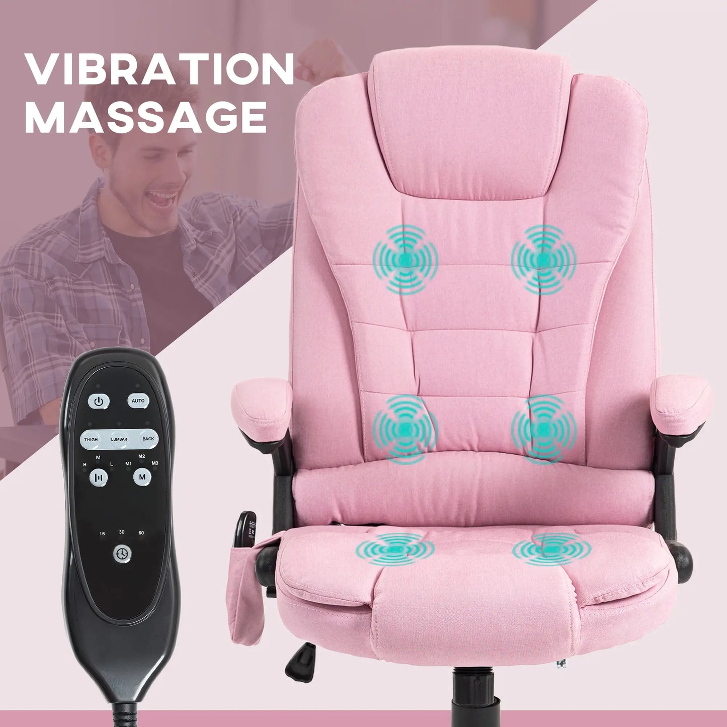 6 Point Vibrating Massage Chair, High Back Executive, Reclining, Swivel Wheels, Pink Massage Chairs at Gallery Canada