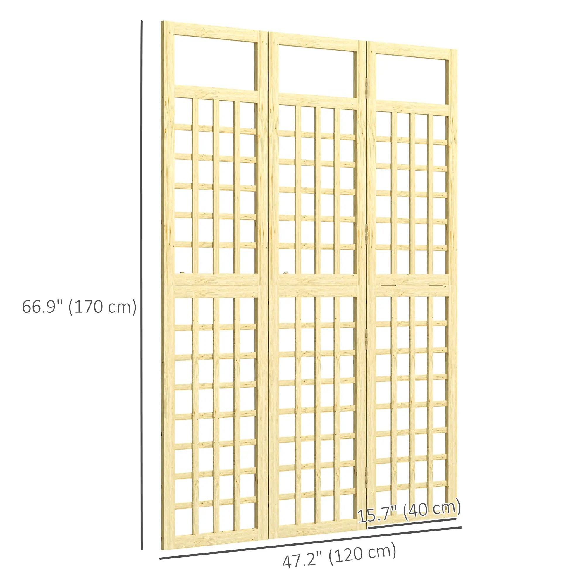 3 Panel Outdoor Wood Privacy Screen, Folding Room Divider, 47.2