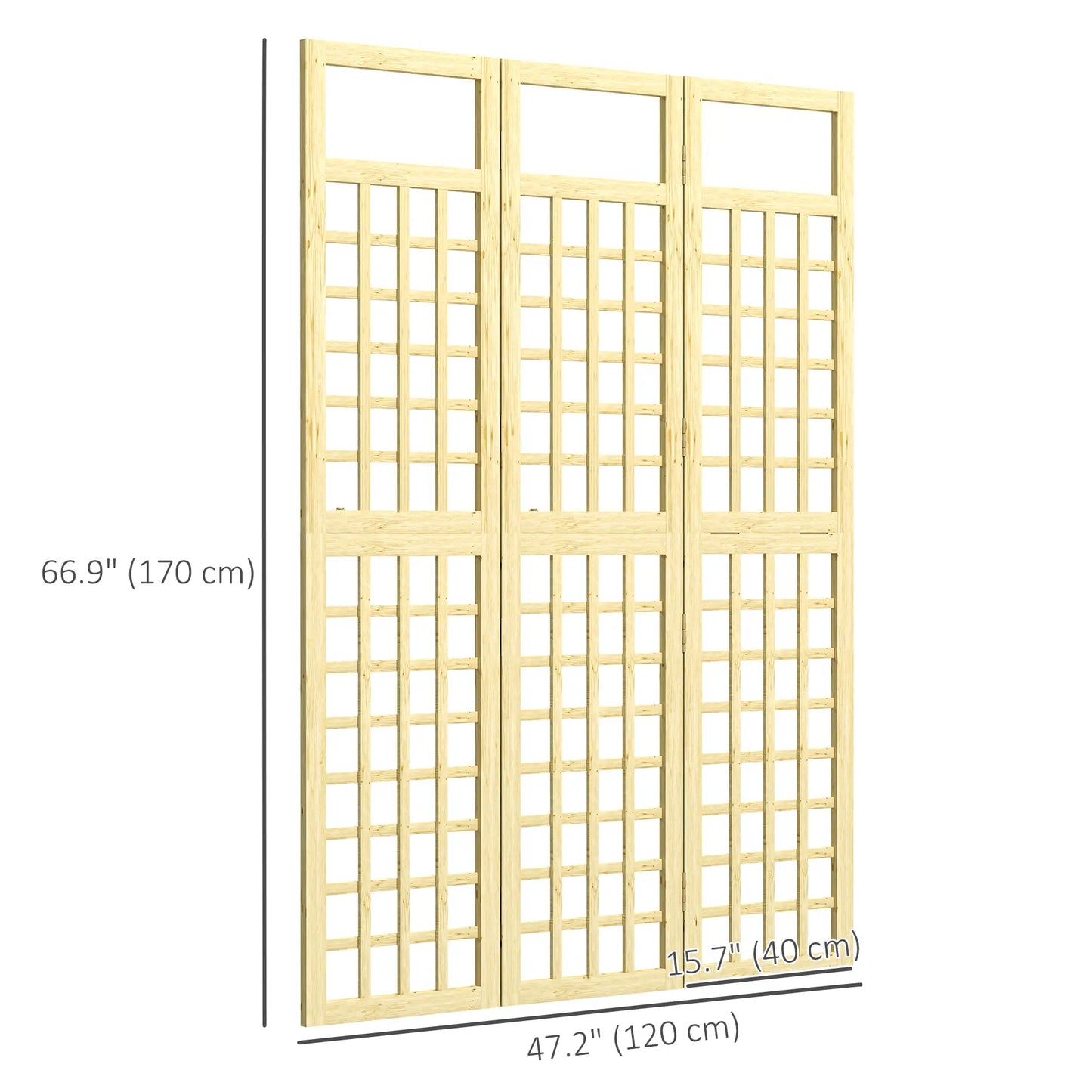3 Panel Outdoor Wood Privacy Screen, Folding Room Divider, 47.2" x 66.9", Natural Wood Side Awnings at Gallery Canada