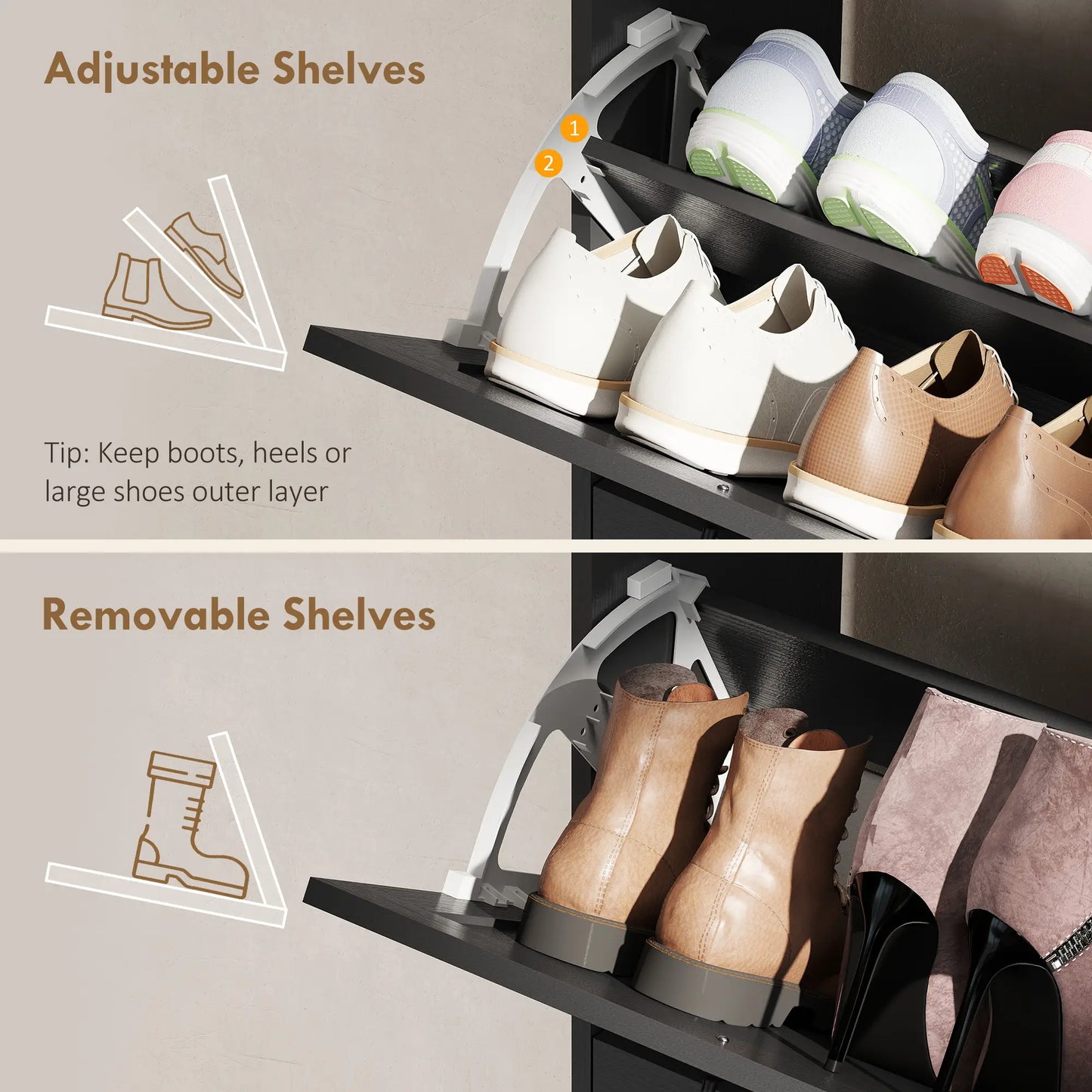 Farmhouse Shoe Storage Cabinet, Side Cabinet, Adjustable Shelves, Black Shoe Storage Cabinets & Racks at Gallery Canada