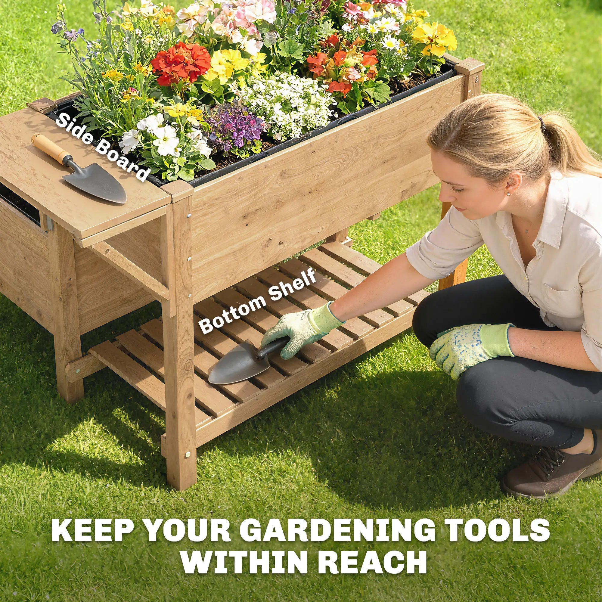 Wooden Raised Garden Bed, 2-Tier Planter With Storage Shelf Elevated Garden Beds at Gallery Canada