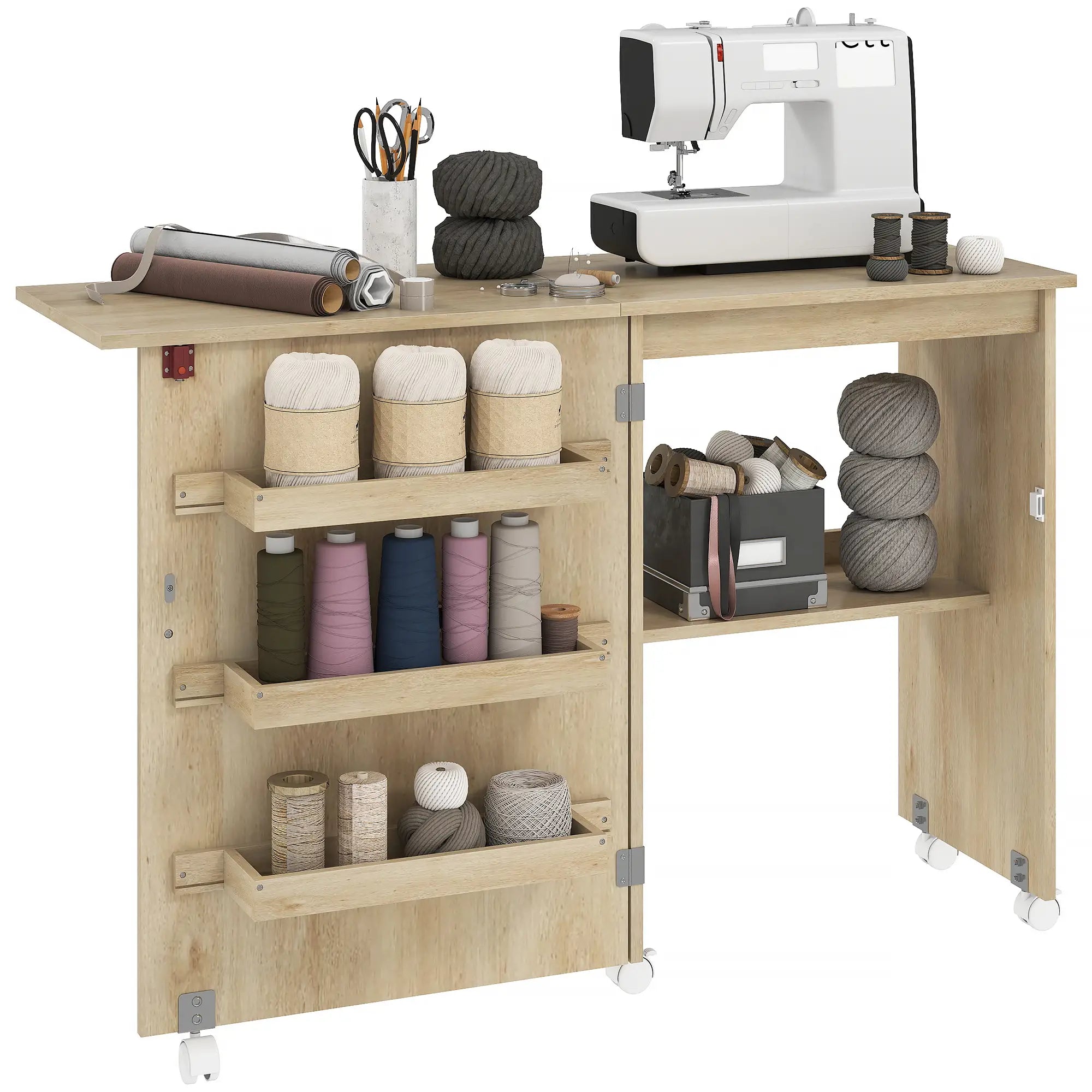 Sewing Machine Cabinet, Folding Table with Storage, Nature Wood Storage Cabinets at Gallery Canada