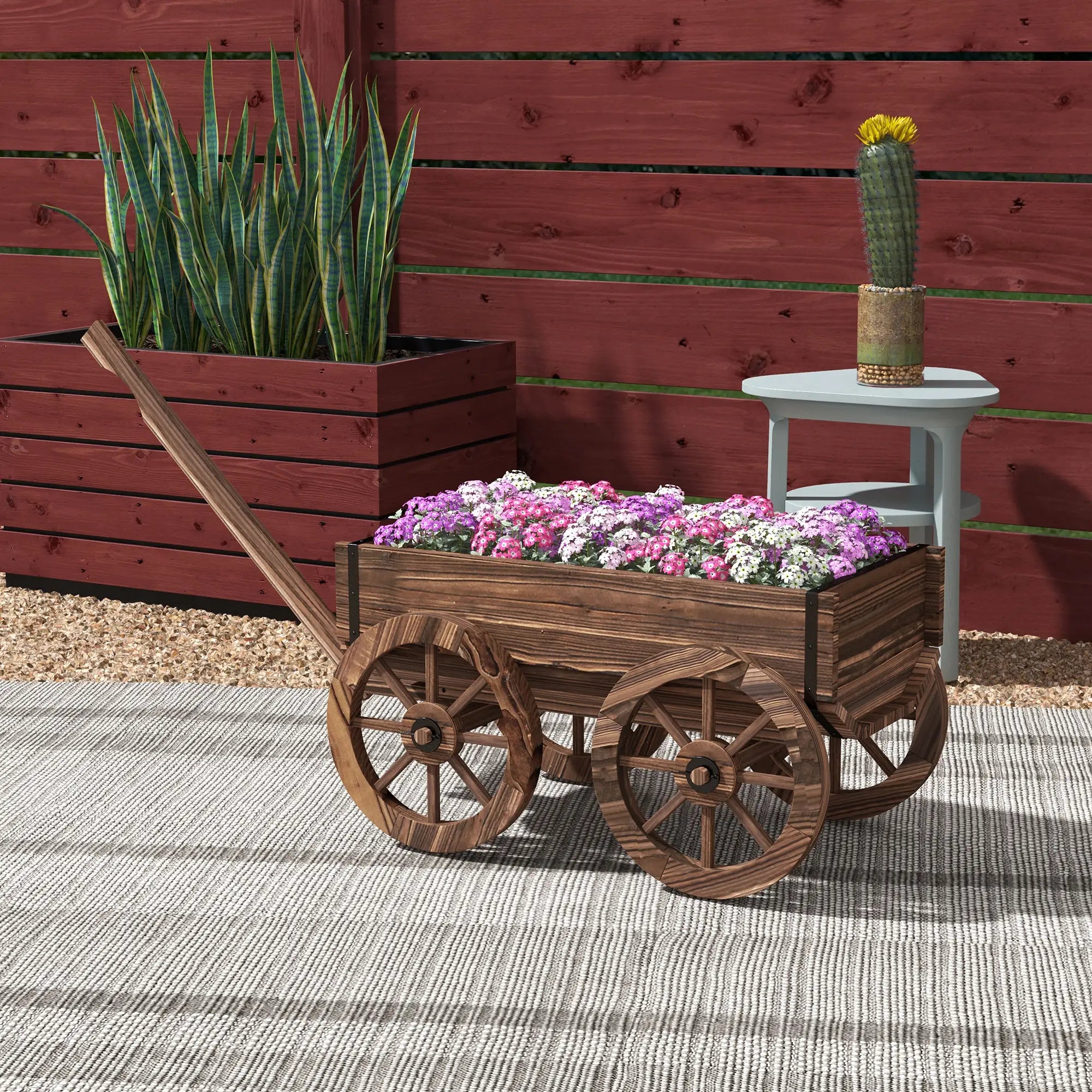 Wooden Wagon Planter Box, Raised Garden Bed, Carbonized Elevated Garden Beds at Gallery Canada