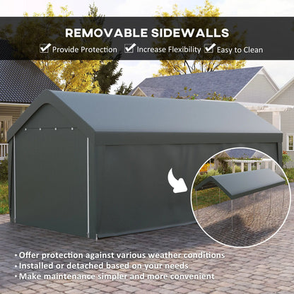 10 x 20 ft Portable Carport, 2 Roll-Up Doors, Removable Sidewalls, Dark Grey Car Shelters at Gallery Canada