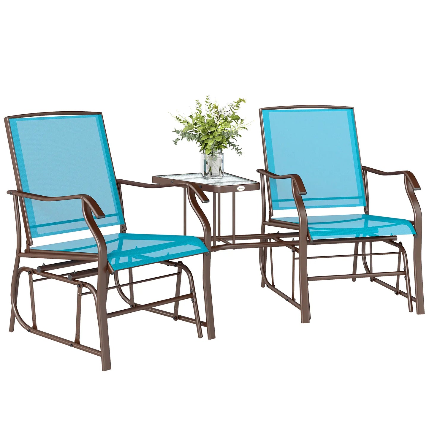 Outdoor Glider Chair With Table, 2-Seat Patio Loveseat, Blue Outdoor Gliders Brown, Blue at Gallery Canada