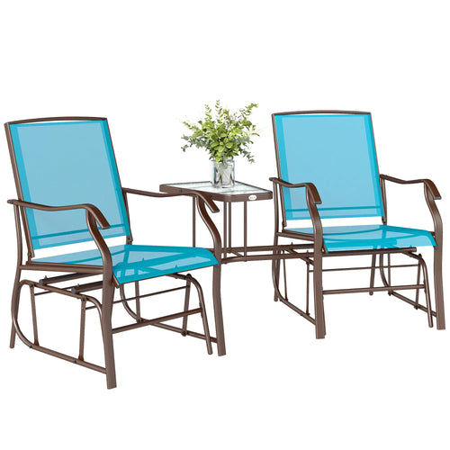 Outdoor Glider Chair With Table, 2-Seat Patio Loveseat, Blue