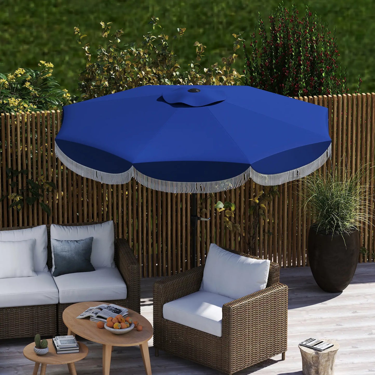 9FT Patio Umbrella, UPF 30+, Crank, 8 Ribs, Push Button Tilt, Blue Patio Umbrellas at Gallery Canada