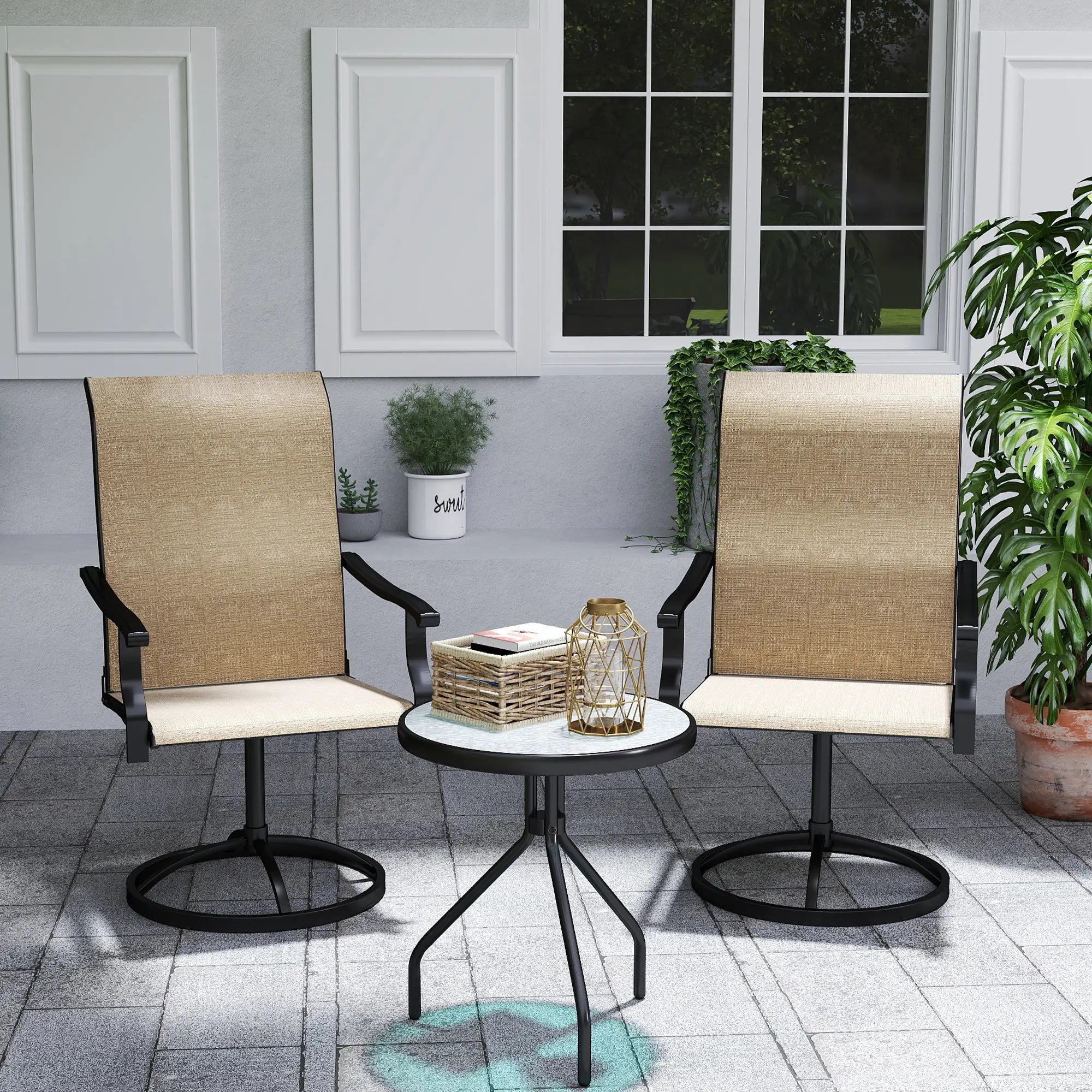 Outdoor Swivel Dining Chairs, Set of 2, High Back, All Weather Mesh, Brown Bistro Sets at Gallery Canada