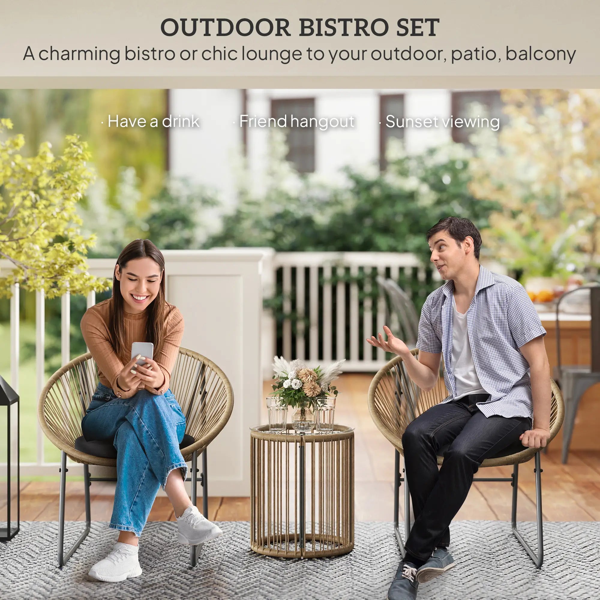 3 Piece Wicker Patio Set, 2 Chairs And Glass-Top Table, Natural Wood Bistro Sets at Gallery Canada