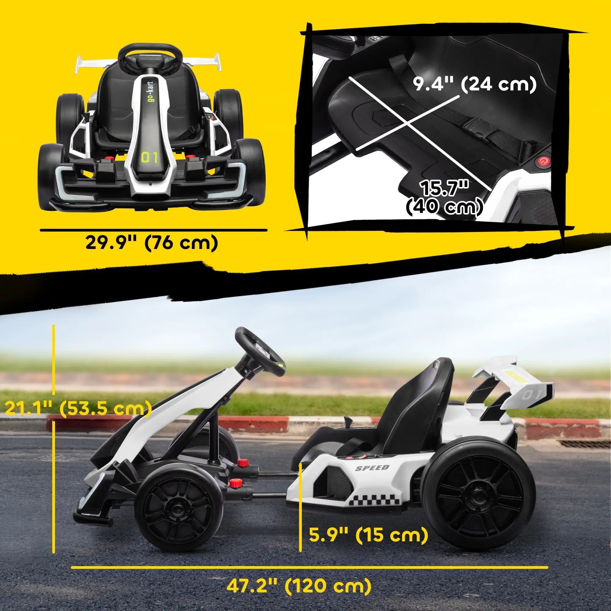 24V Electric Go Kart, Battery Powered Kids Drift Kart, Adjustable Seat, White Electric Ride On Toys at Gallery Canada