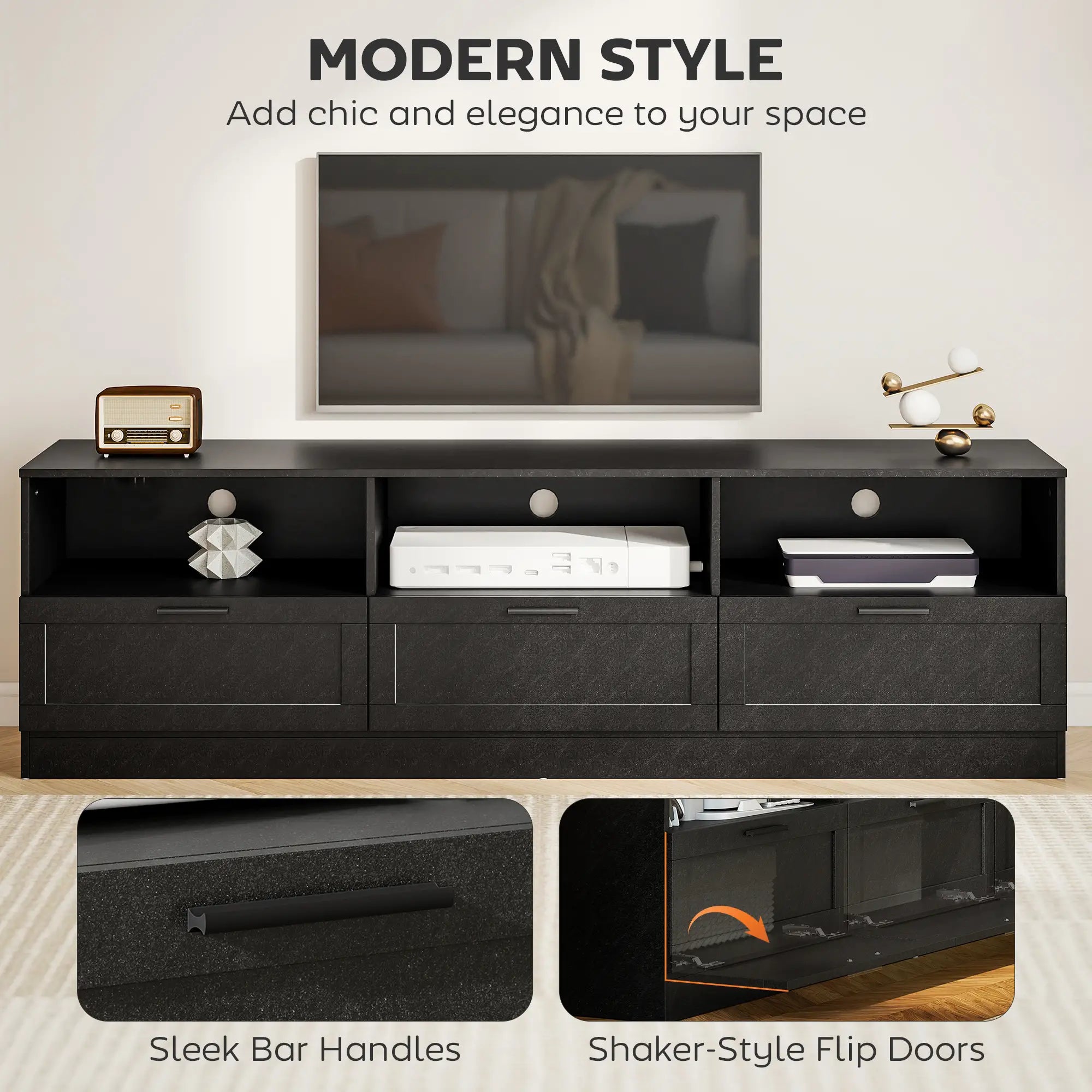 TV Stand with Storage, 3 Cabinets, 3 Shelves, for TVs up to 85