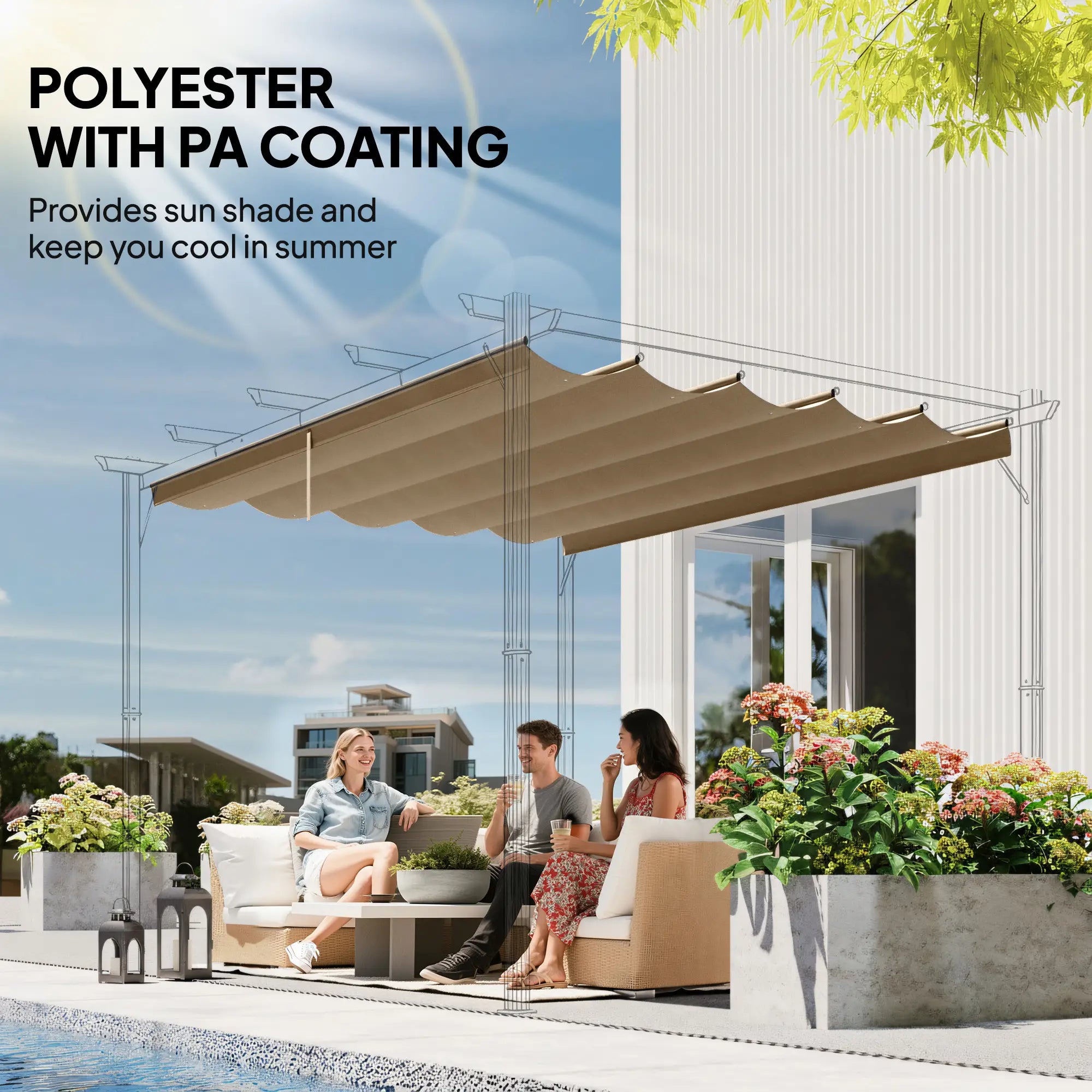 Retractable Pergola Canopy Replacement, 8.2'x8.4', Tan Gazebo Canopy Replacement at Gallery Canada