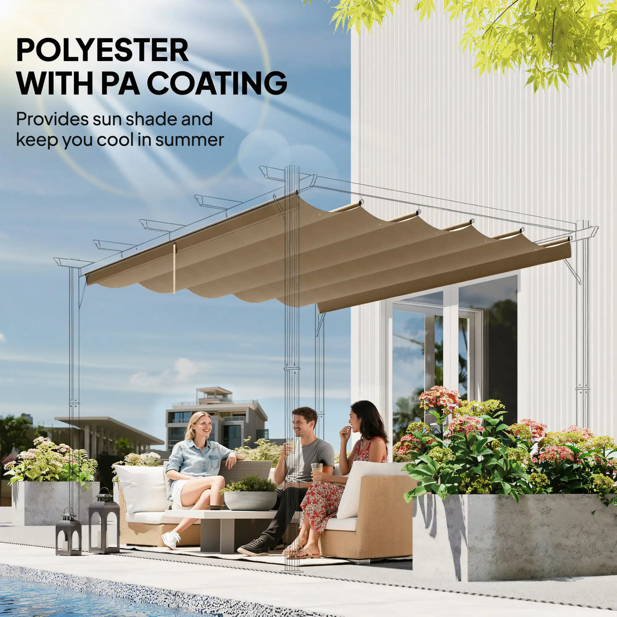 Retractable Pergola Canopy Replacement, 8.2'x8.4', Tan Gazebo Canopy Replacement at Gallery Canada