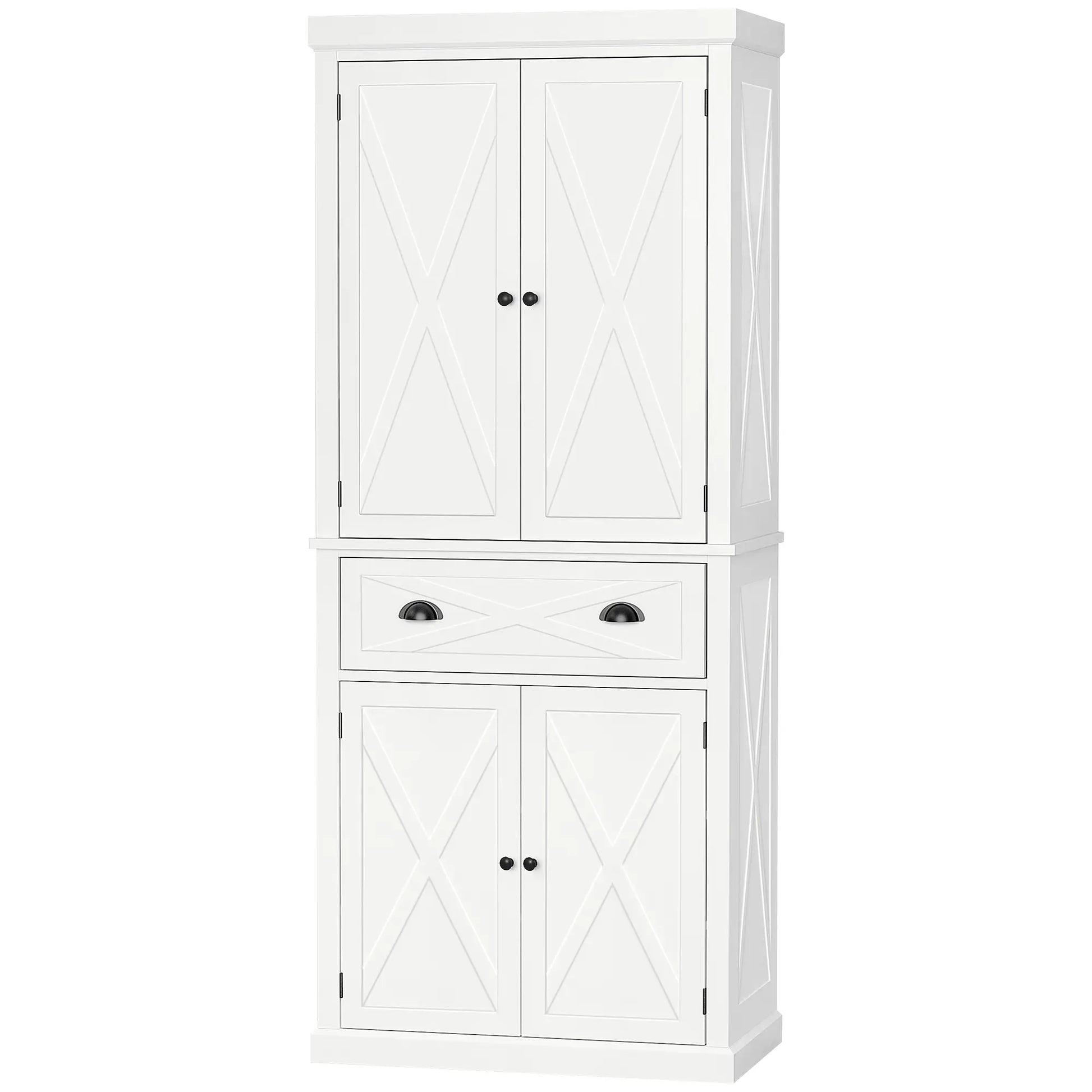 72.5" Kitchen Pantry Cabinet, 4 Doors, Drawer, Adjustable Shelves, White Kitchen Pantry Cabinets at Gallery Canada
