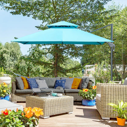 10' x 10' Cantilever Patio Umbrella, Double Top, 360° Rotation, Light Blue Cantilever Umbrellas at Gallery Canada