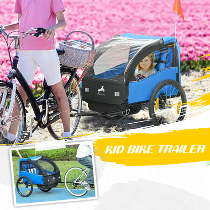 2 Seat Bike Trailer, 20" Wheels, Kids Stroller With Storage, Blue Kids Bike Trailers at Gallery Canada